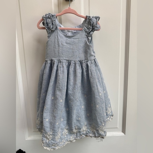 Laura Ashley Girls Size 4 Light Blue Short Sleeve Dress White Floral Details - Picture 1 of 6